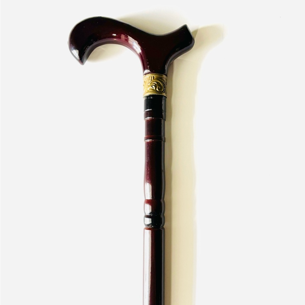 Wooden Cane with Gold Collar, very small scuff marks near collar (D)